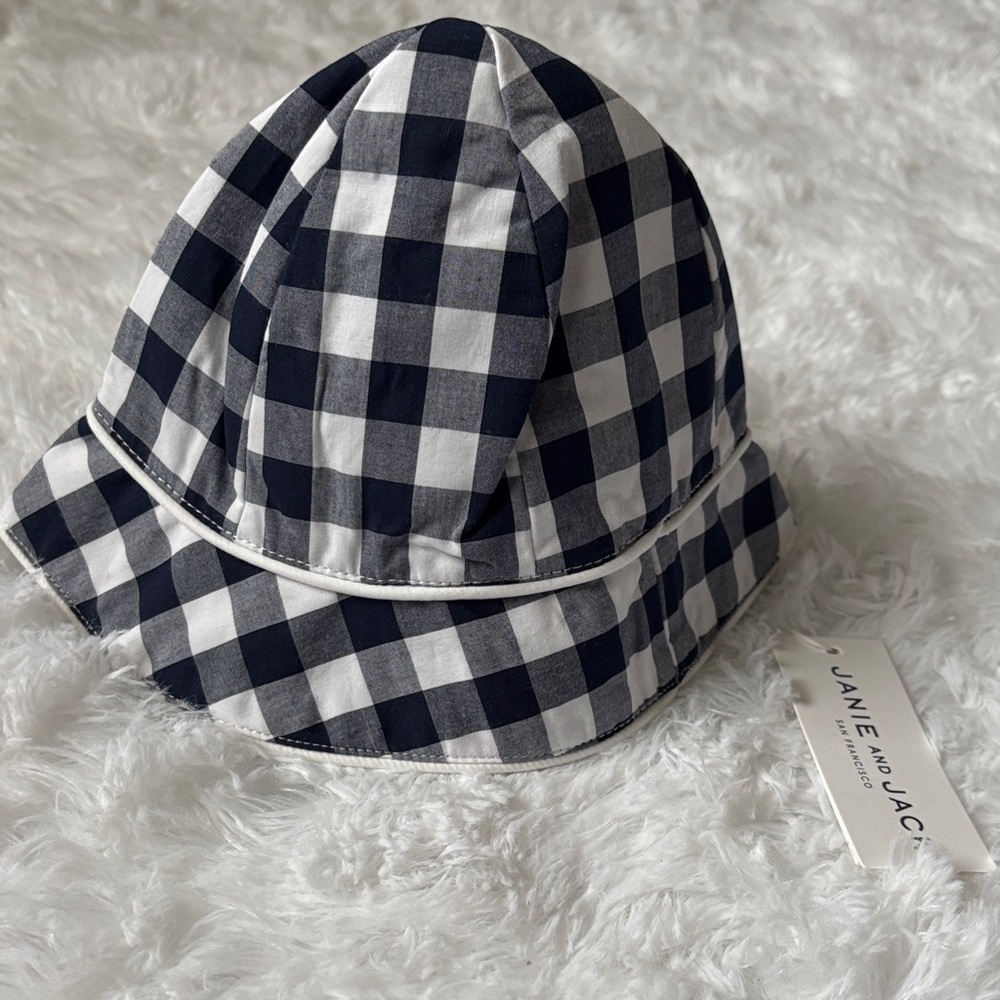 NWT Janie And Jack Blue And White Plaid Hat 3-6 Month